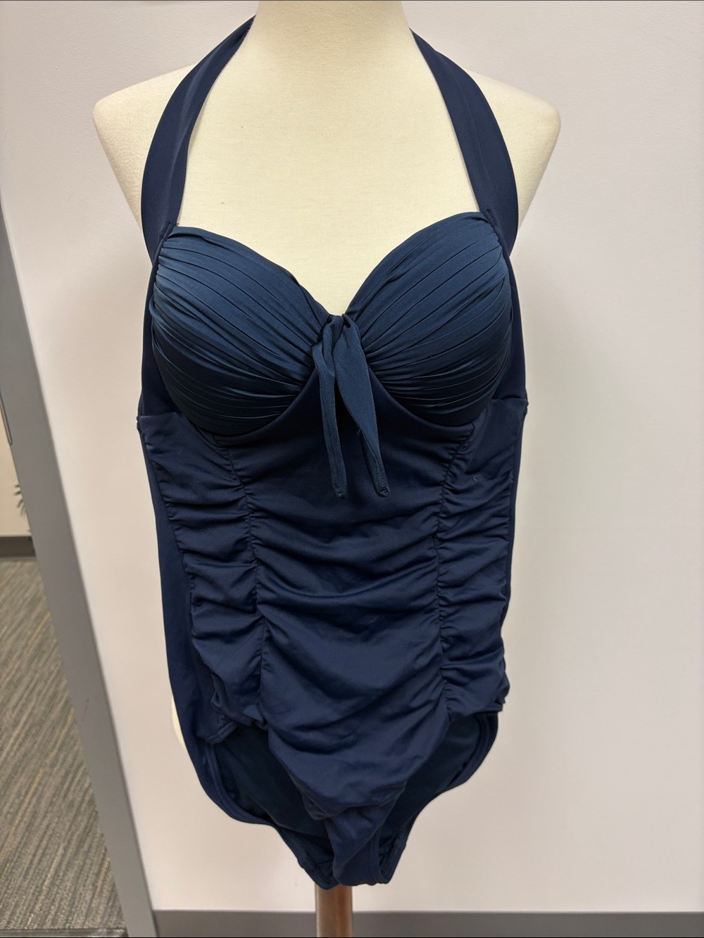 Navy Halter Ruched One-Piece Swimsuit